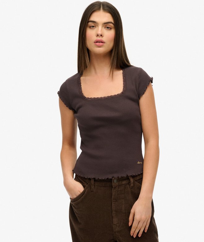 Rüschen-Shirt mit eckigem Ausschnitt für jeden Tag