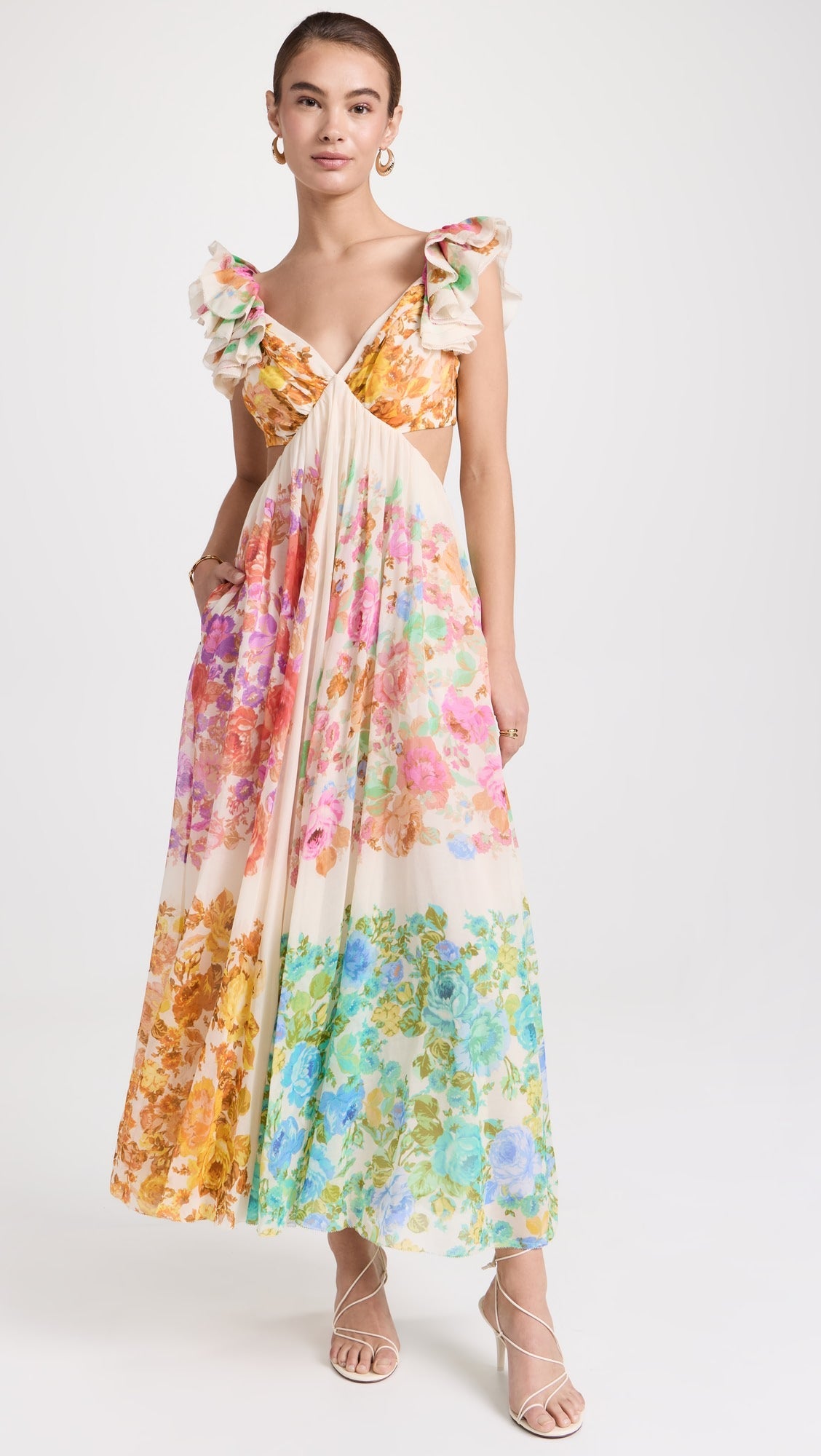 Raie-Midikleid mit Rüschen-Schultern