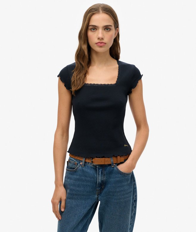Rüschen-Shirt mit eckigem Ausschnitt für jeden Tag