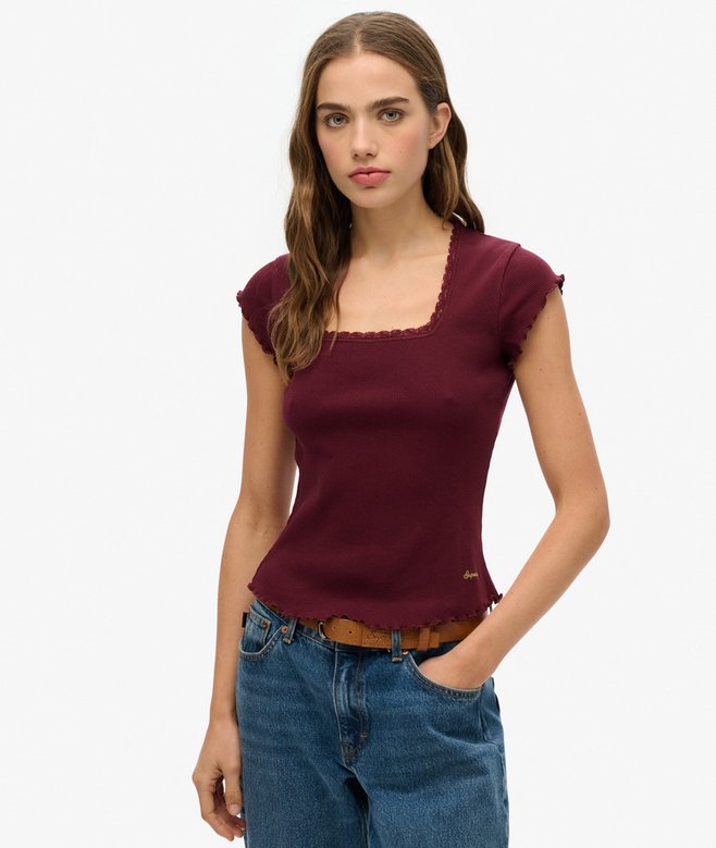 Rüschen-Shirt mit eckigem Ausschnitt für jeden Tag