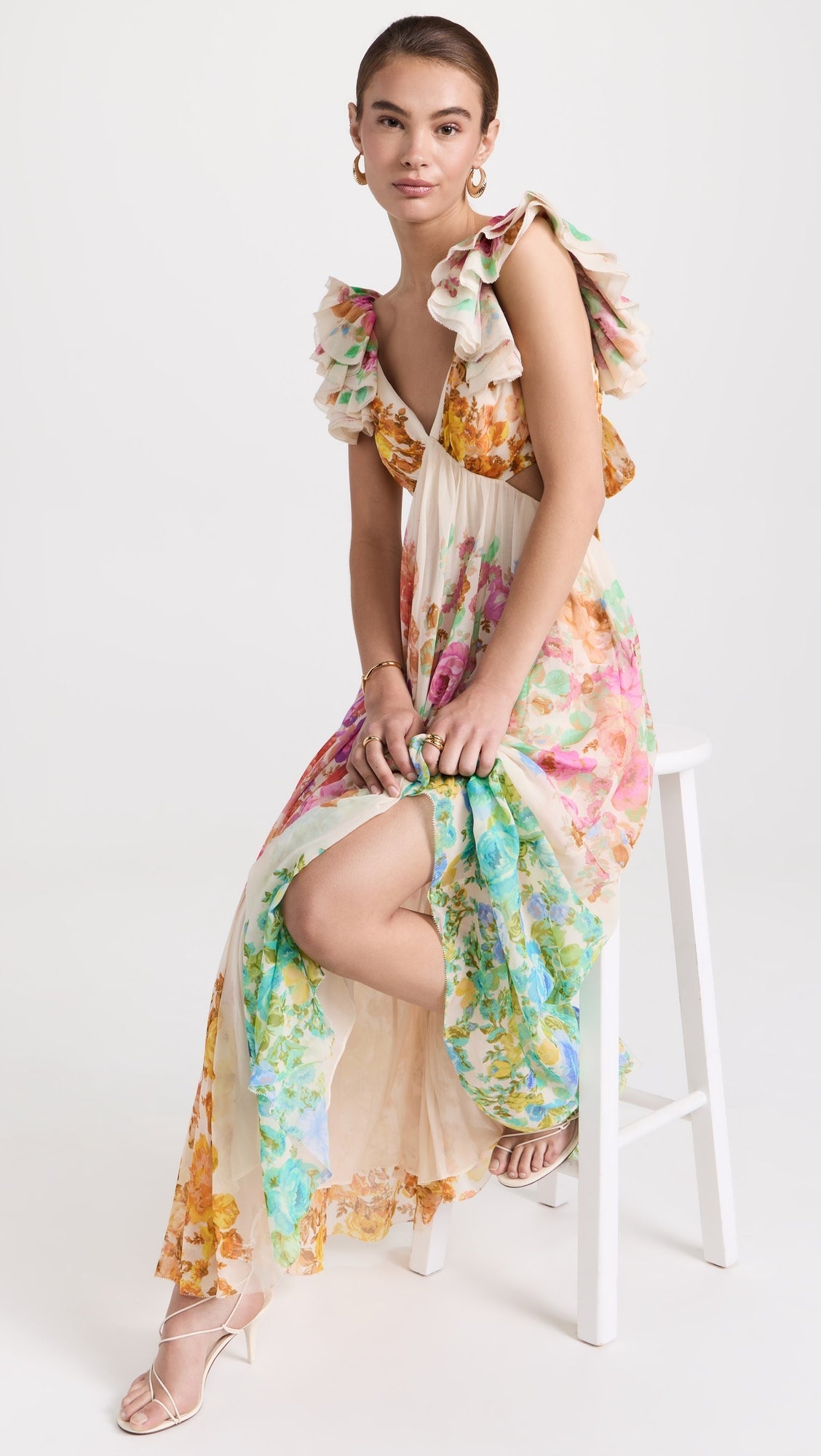Raie-Midikleid mit Rüschen-Schultern