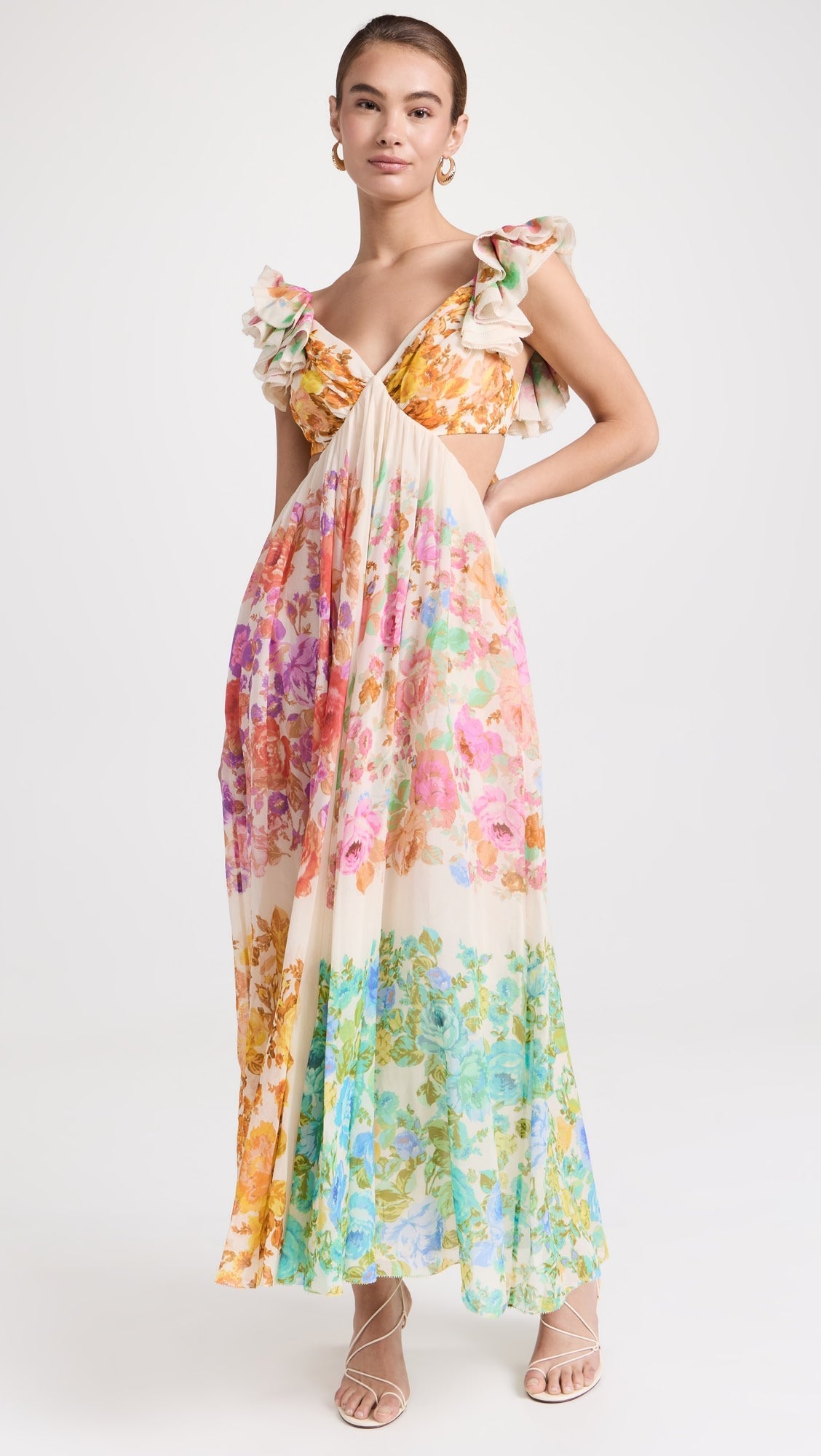 Raie-Midikleid mit Rüschen-Schultern
