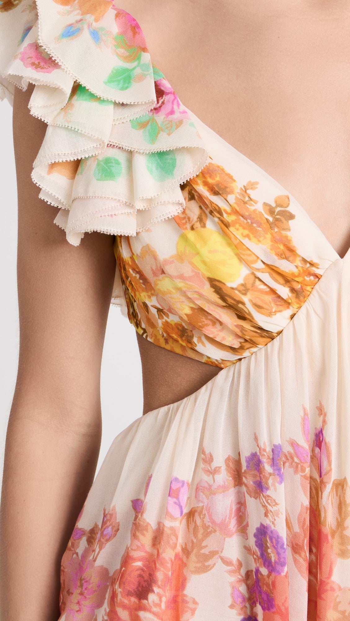 Raie-Midikleid mit Rüschen-Schultern
